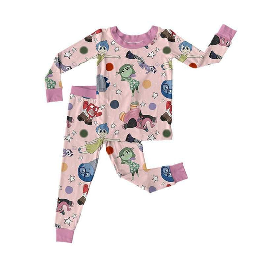 custom moq 5 eta 6-7weeks baby girls clothes cartoon pink Long Sleeve Long Pants Set