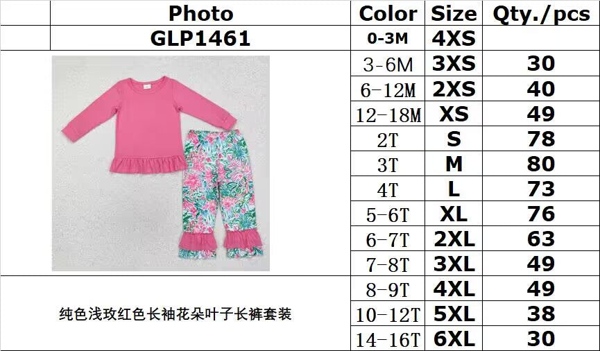 RTS NO MOQ ETA 5/7days Arrived GLP1461 Pure light rose red long-sleeved flower leaf trousers suit