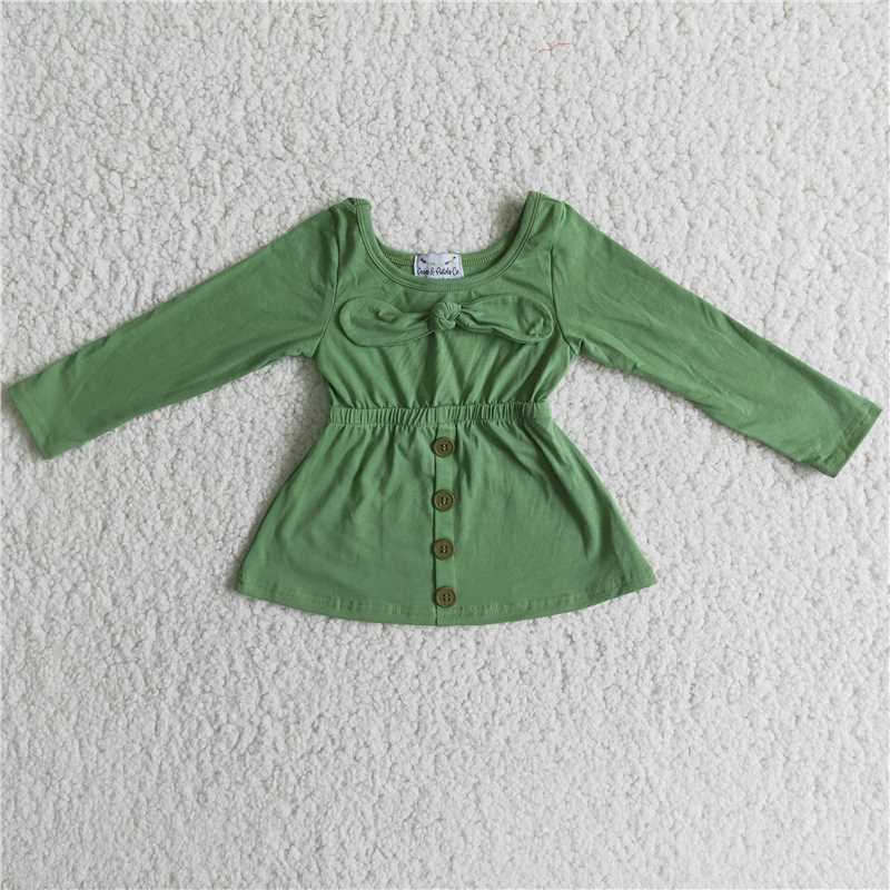 RTS SALES NO MOQ G3-12, 】 Bean green bow long-sleeved top