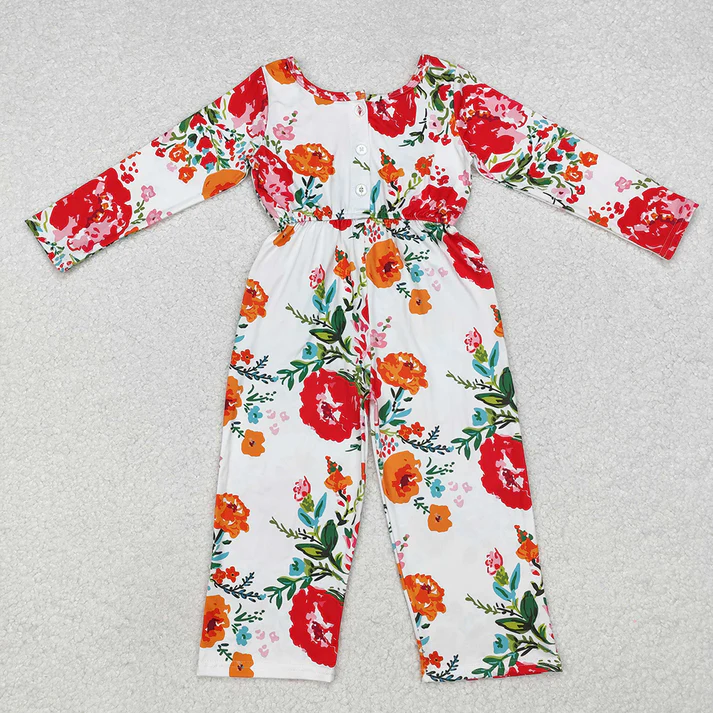 RTS NO MOQ Baby Girls Groovy Flowers Long Sleeve Fall Jumpsuits