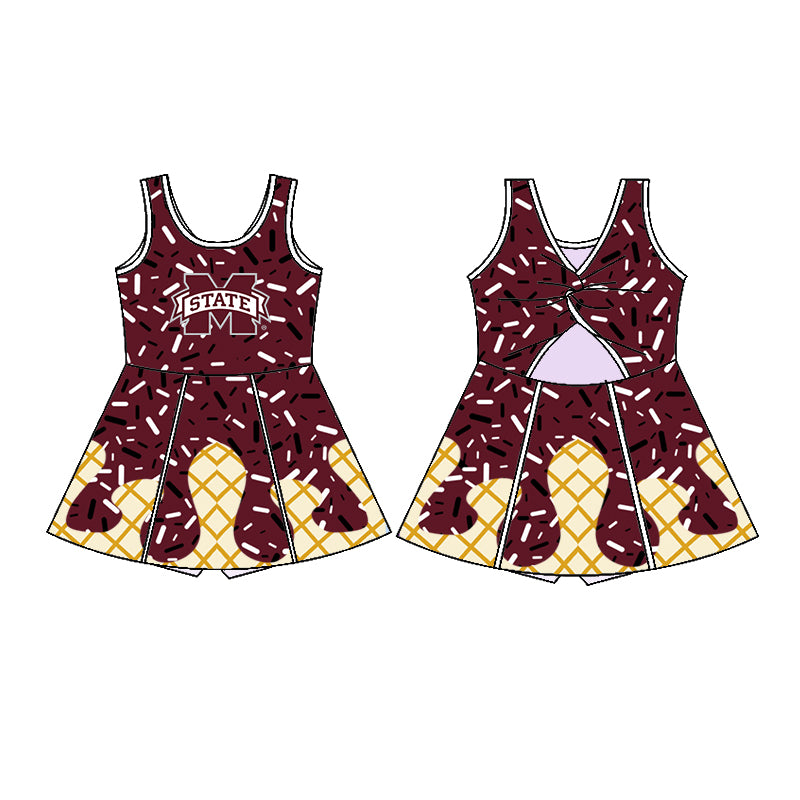 Custom moq 5 mix sizes summer teams baby girls clothes team brick red short sleeve shorts skirts sets dress top-25.5.9