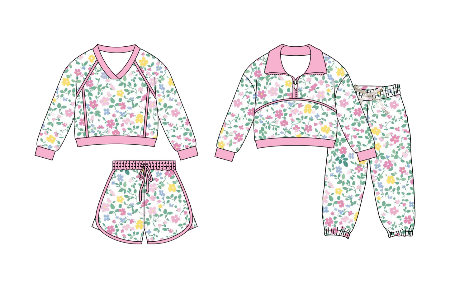 25.11.27 custom each style moq 5 eta 6-8week Sibling Sisters floral baby girl long sleeve pants sets and skirts sets match family design
