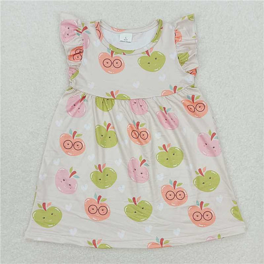 RTS SALES NO MOQ G6-2-3]\. Colorful apple off-white flying sleeve skirt 彩色苹果米白色飞袖裙