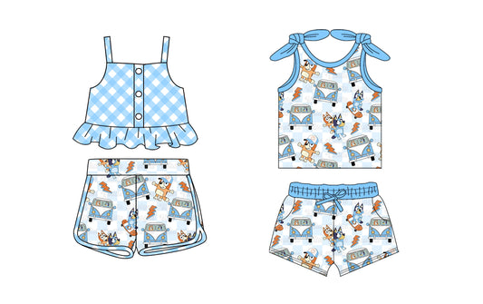 1.25 custom each style moq 5eta 4-6week Sibling Sister cartoon dog baby girls short sleeve shorts sets and set 2 match design