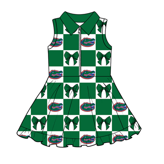 Custom moq 3 or 5 mix size milk silk summer teams baby girl clothes bow green sleeveless dress-26.1.17