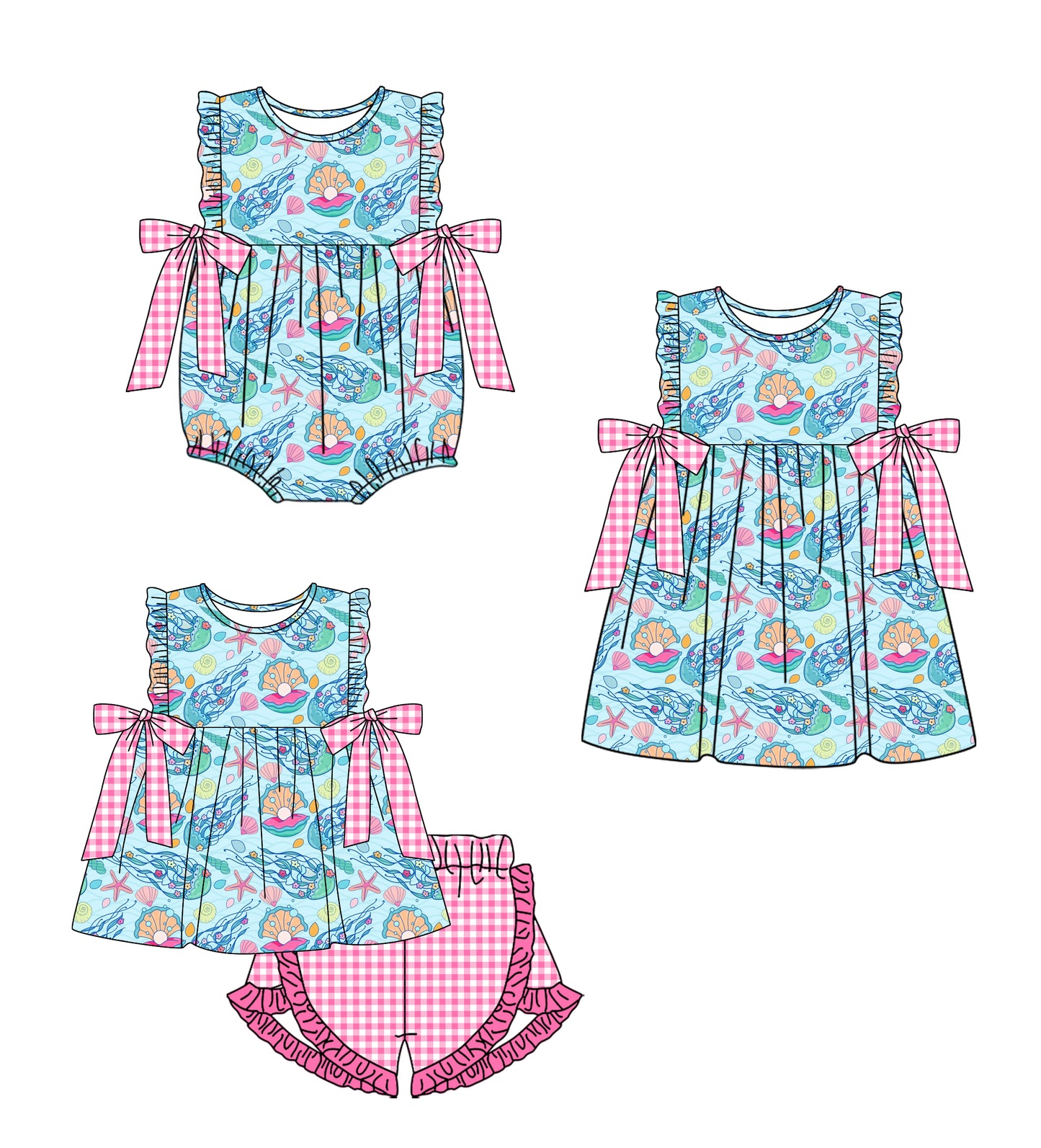 1.9 custom each style moq 5eta 4-6week Sibling Sister baby girl short sleeve shorts sets and dress and rompers match family design