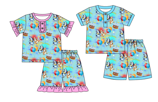 3.18 custom each style moq 5eta 4-6week Sibling Sister cartoon dog baby girl sets 1 and sets 2 match family design