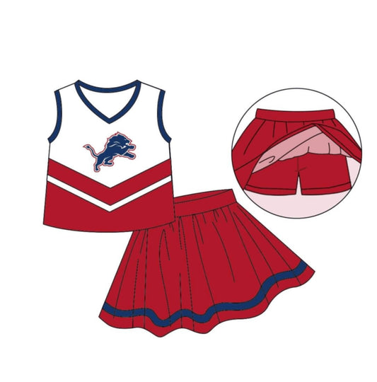 Deadline September 16 custom no moq eta 6-8weeks  Red Lion Sleeveless Cheerleading Skirt Outfit