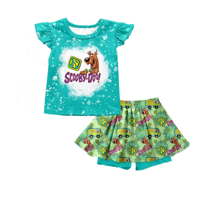 custom moq 5 eta 4-5 weeks baby girls clothes SCOOBY flying sleeve shorts girls summer outfit