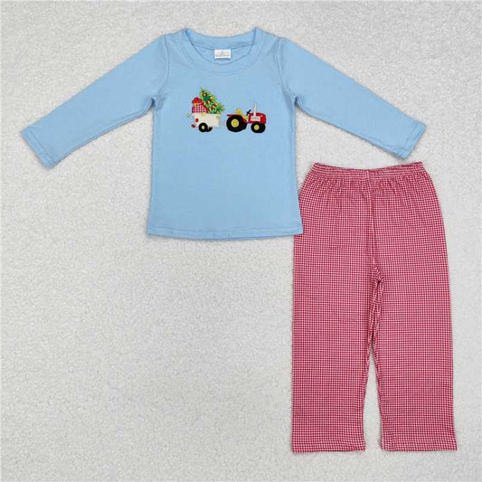 RTS NO MOQ（In Stock) BLP0745 Baby Boys embroidery blue Top Pants Outfits Sets