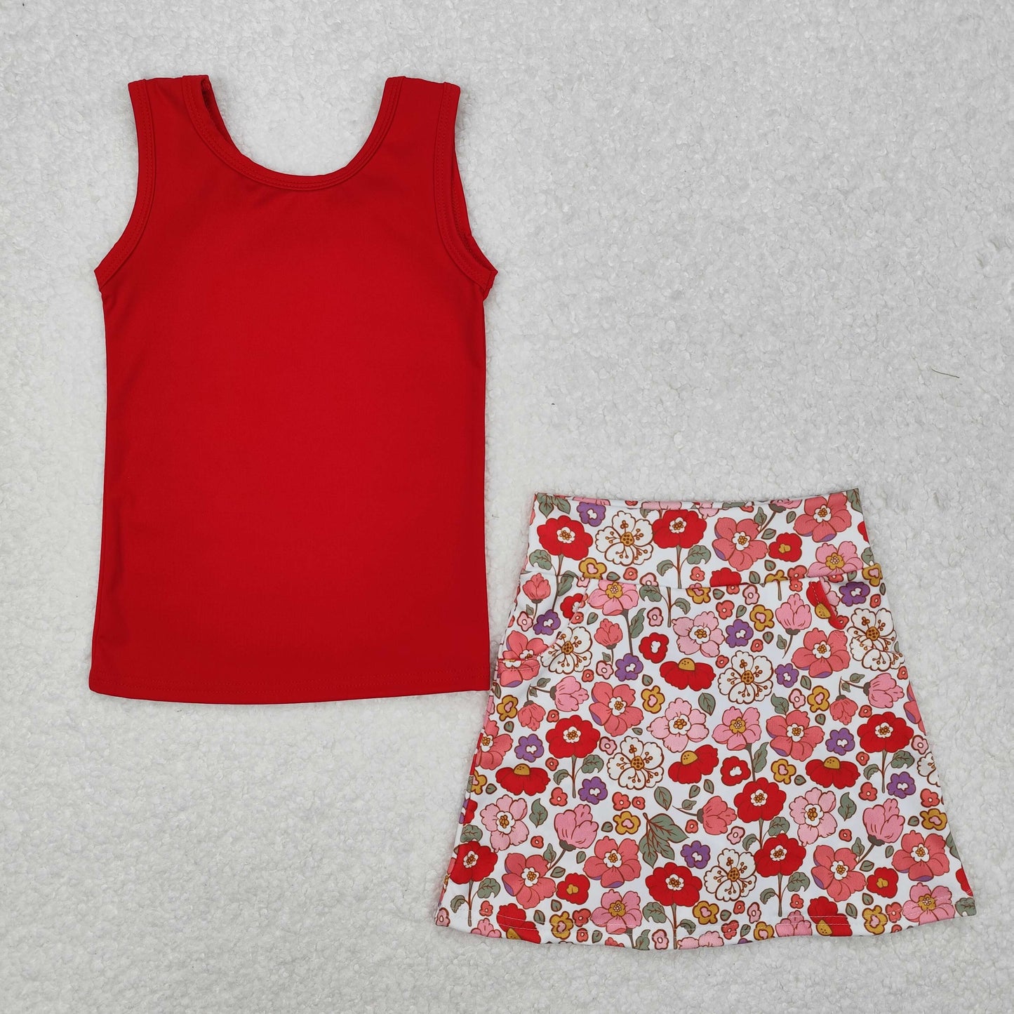 RTS NO MOQ ETA 5/7days Arrived GSD1598 solid red vest flower pants skirt yoga suit yoga fabric