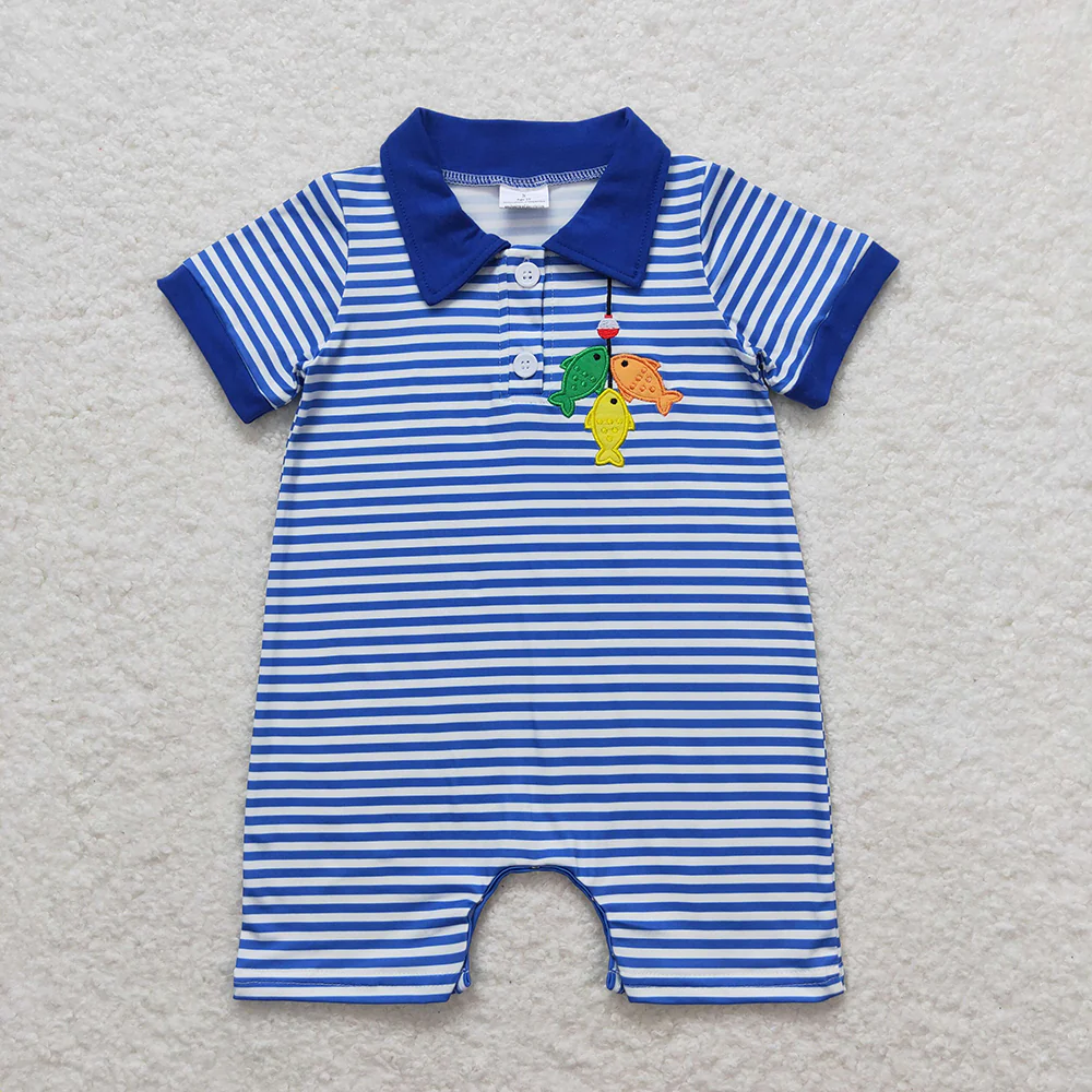 Baby Boys Fishing Blue Stripes Sibling Brother Summer Clothes Sets