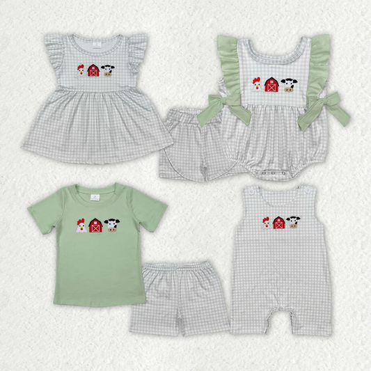 RTS NO MOQ Embroidery short-sleeved shorts suit & short-sleeved sets and romper