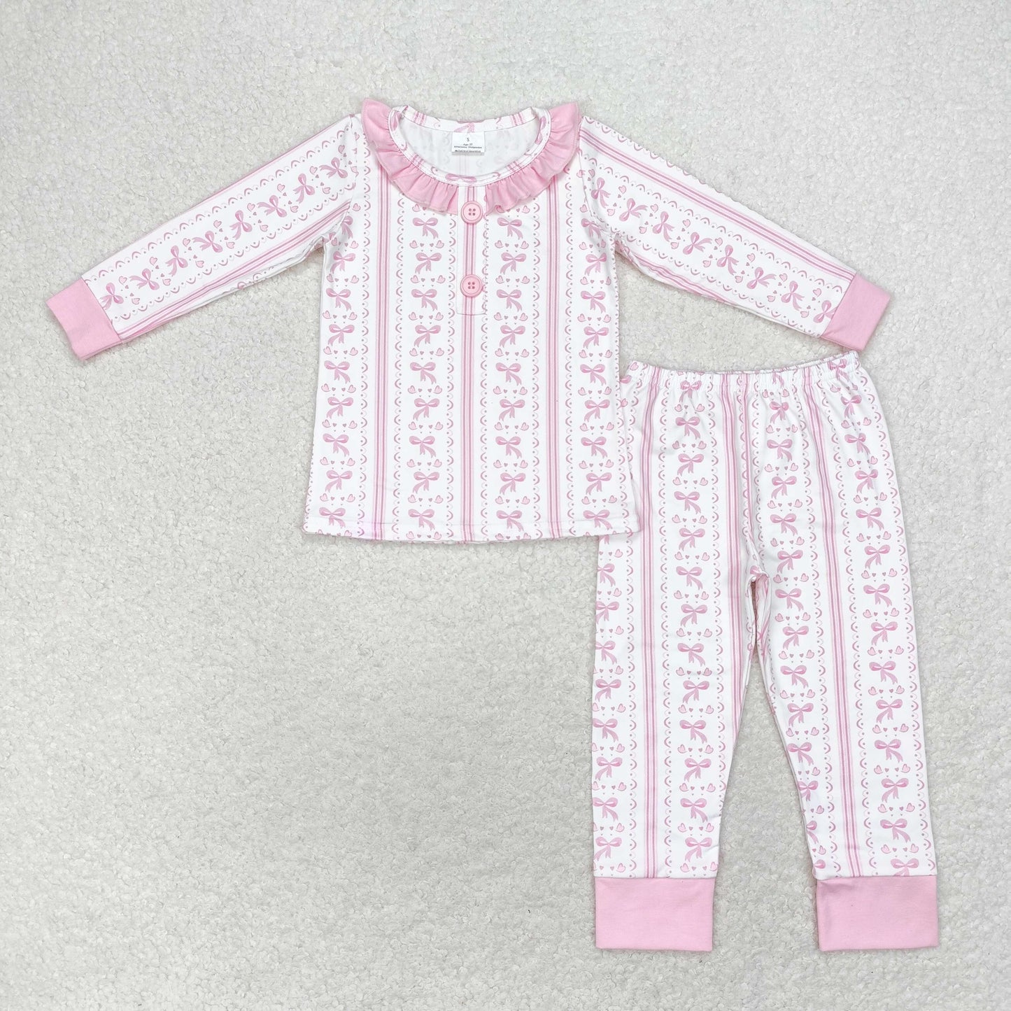 rts no moq GLP1212 Bow pattern pink lace long-sleeved trousers pajama set