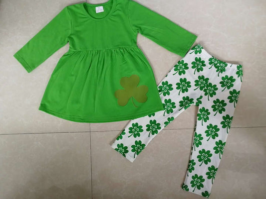 custom moq 5 green top four leaf clover outfits St. Patrick's Day ready to ship clothing