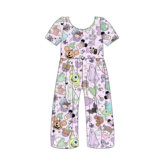 5.1custom each style moq 5eta 4-5week Halloween cartoon character prints purple jumpsuits