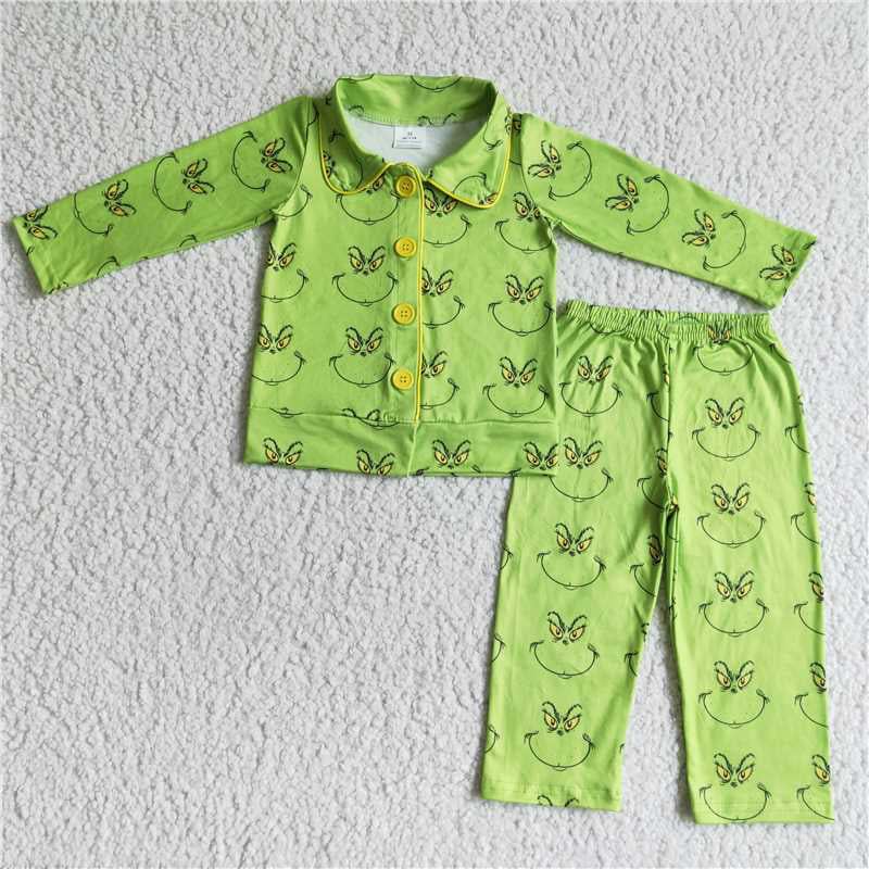 Baby Girls boys Cat smiley face print green Family siblings set