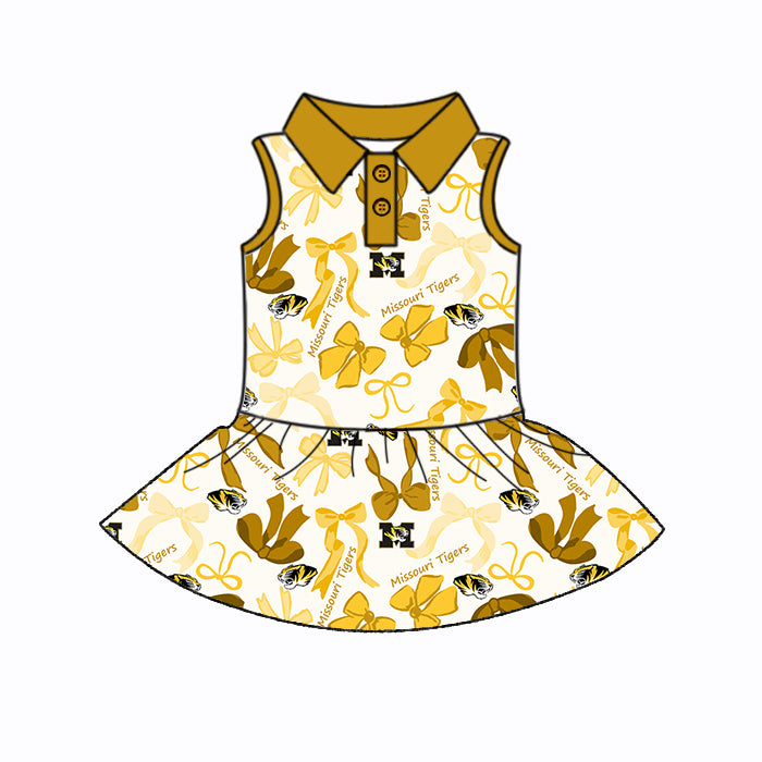 Custom moq 5 mix sizes summer teams baby girls clothes team yellow short sleeve skirts shorts sets dress 1 and dress 2 and dress 3 and dress 4-25.5.14