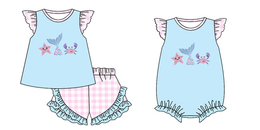 25.12.4 custom each style moq 5 eta 6-8 week Sibling Sister starfish baby girl short sleeve shorts sets and rompers match family design