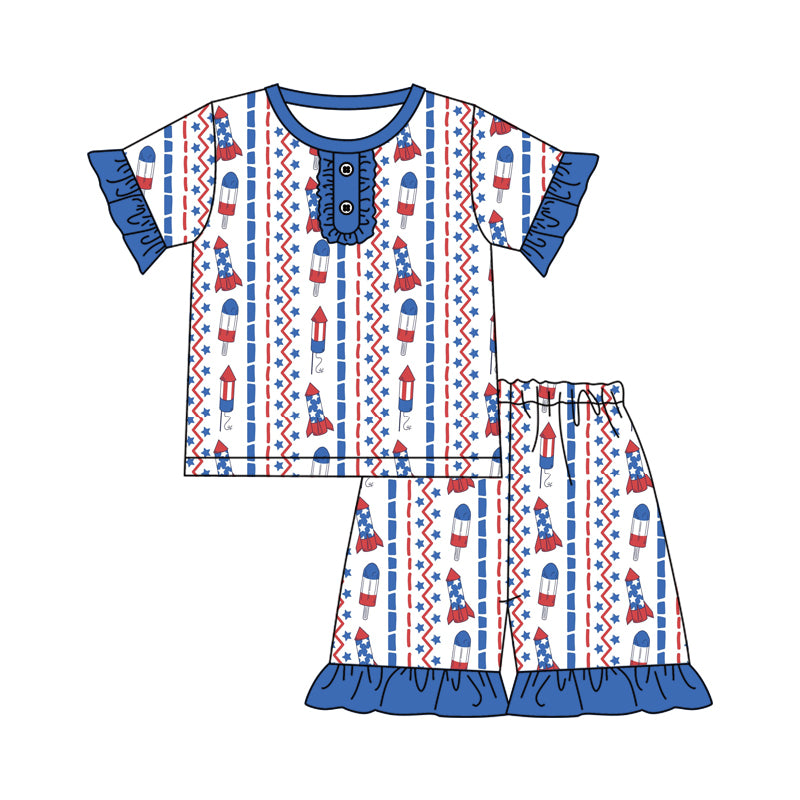 25.11.28 custom each style moq 5 eta 6-8week Sibling Sisters flag bow baby girl clothes short sleeve shorts sets 4 match family design