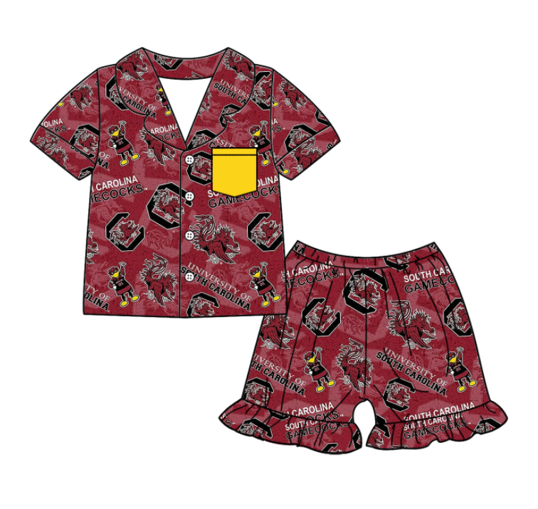Custom summer teams baby girls clothes team brick red sets dress romper-25.5.6