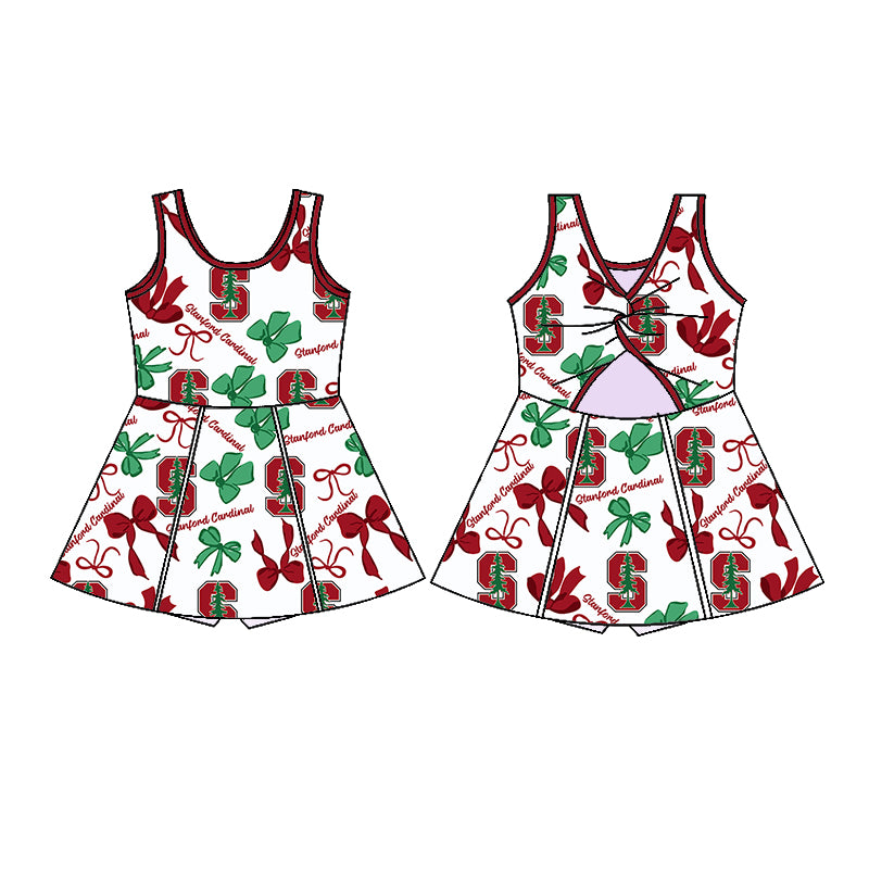 Custom moq 5 mix sizes summer teams baby girls clothes team brick red short sleeve skirts shorts sets dress 1 and dress 2 and dress 3 and dress 4-25.5.24