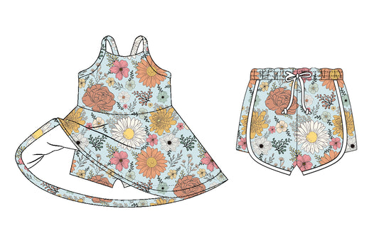 26.1.6 custom each style moq 5 eta 6-8week Sibling Sister floral baby short sleeve dress and shorts match design