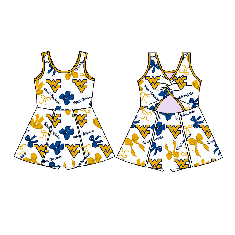 Custom moq 5 mix sizes summer teams baby girls clothes team yellow short sleeve skirts shorts sets dress 1 and dress 2 and dress 3 and dress 4-25.5.23