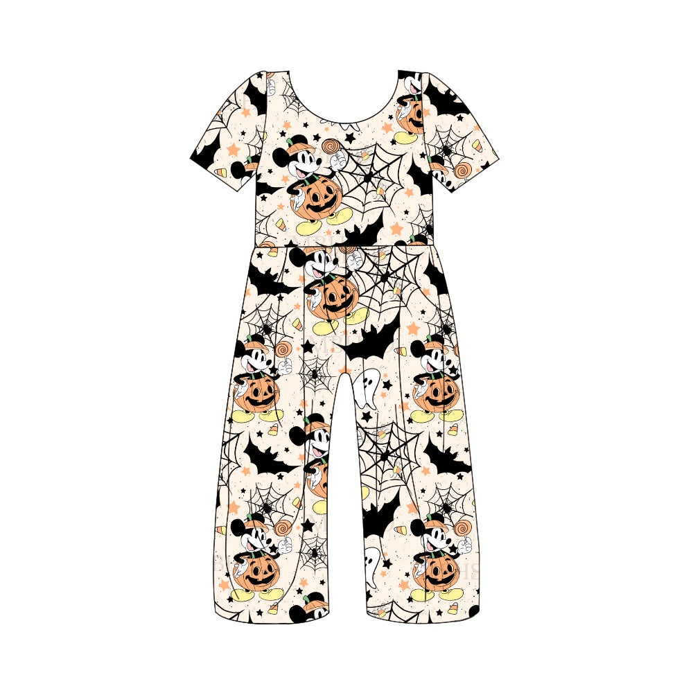 5.3custom each style moq 5eta 4-5week Sibling Sister Halloween pumpkin prints orange girls jumpsuits and boy set and baby romper match family design