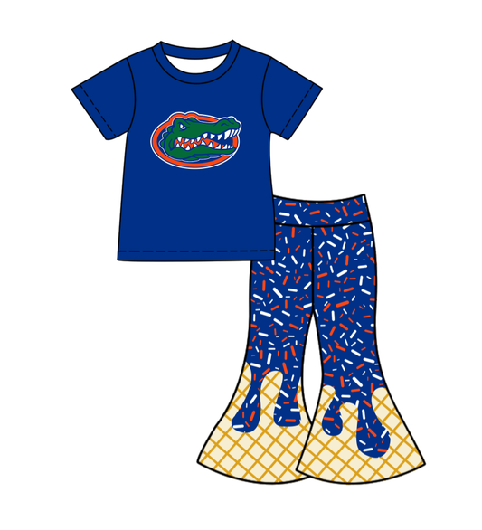 Custom moq 5 mix size milk silk summer teams baby girls clothes blue short sleeve pants sets-25.11.25