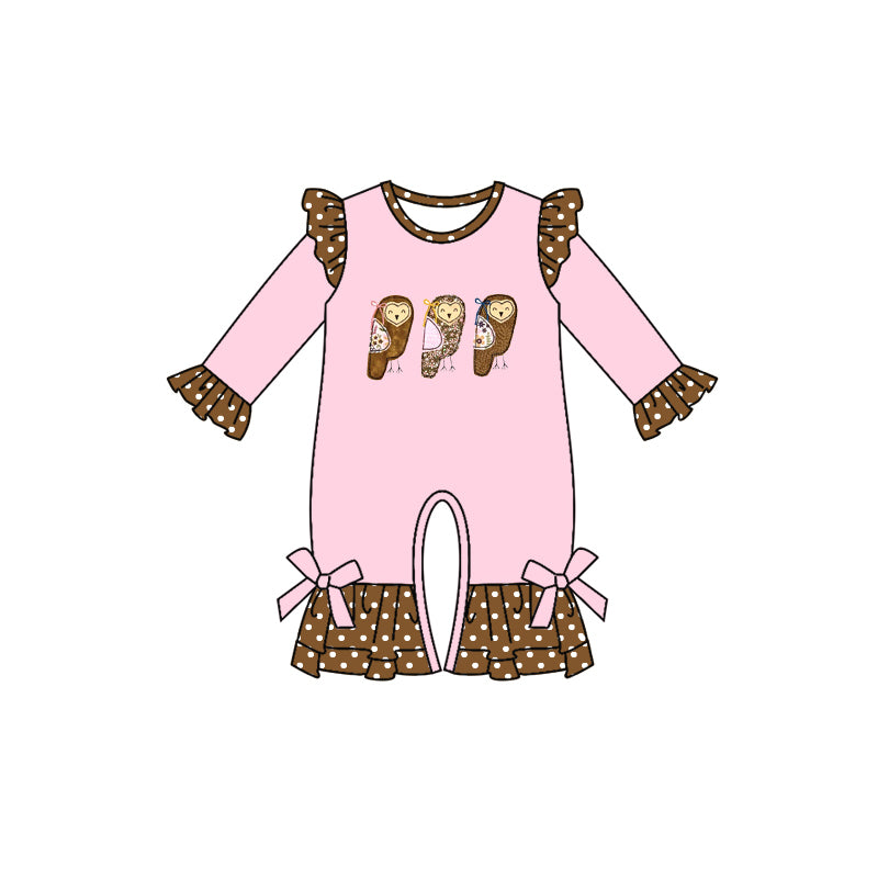 4.26 custom moq 5 eta 4-5weeks autumn owl prints pink long sleeves baby romper