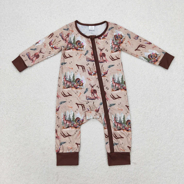 RTS NO MOQ Baby Boys Bamboo Duck Turkey Long Sleeve Romper