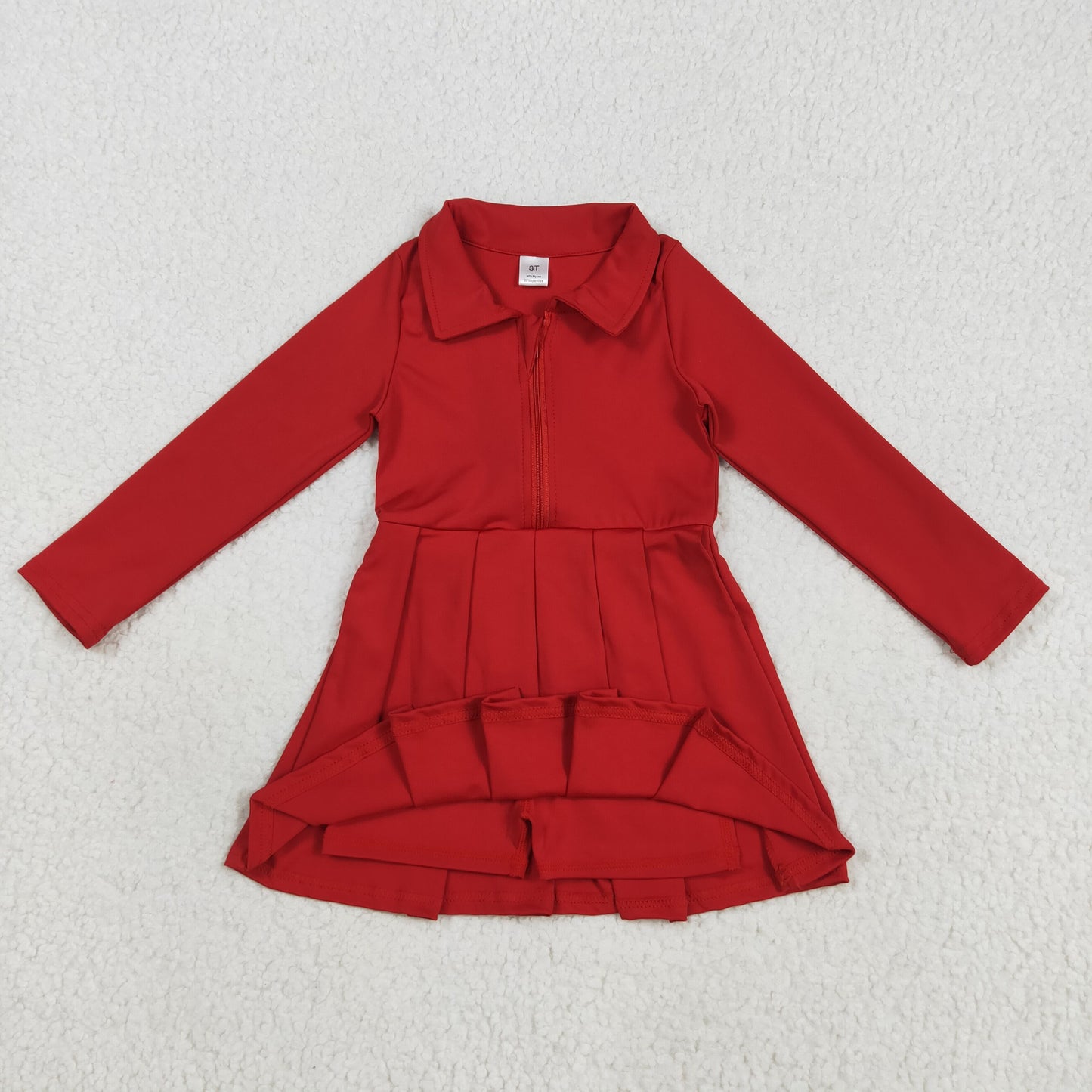 RTS NO MOQ（In Stock) GLD1153 Solid Red Zippered Long-Sleeved Yoga Dress