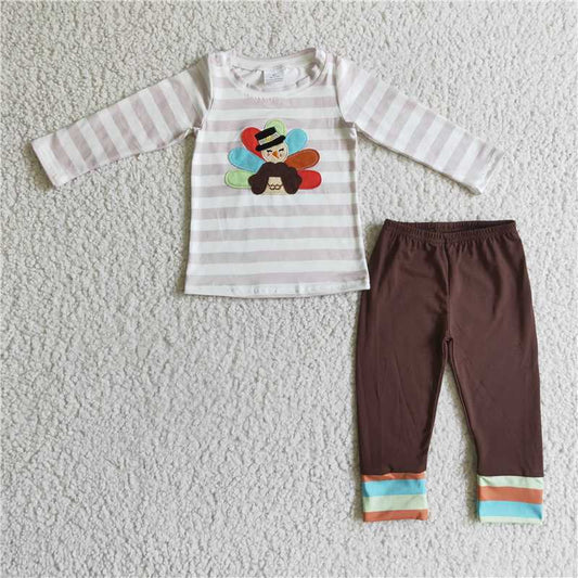 RTS NO MOQ（In Stock ) BLP0081 Embroidered turkey long sleeve pants set