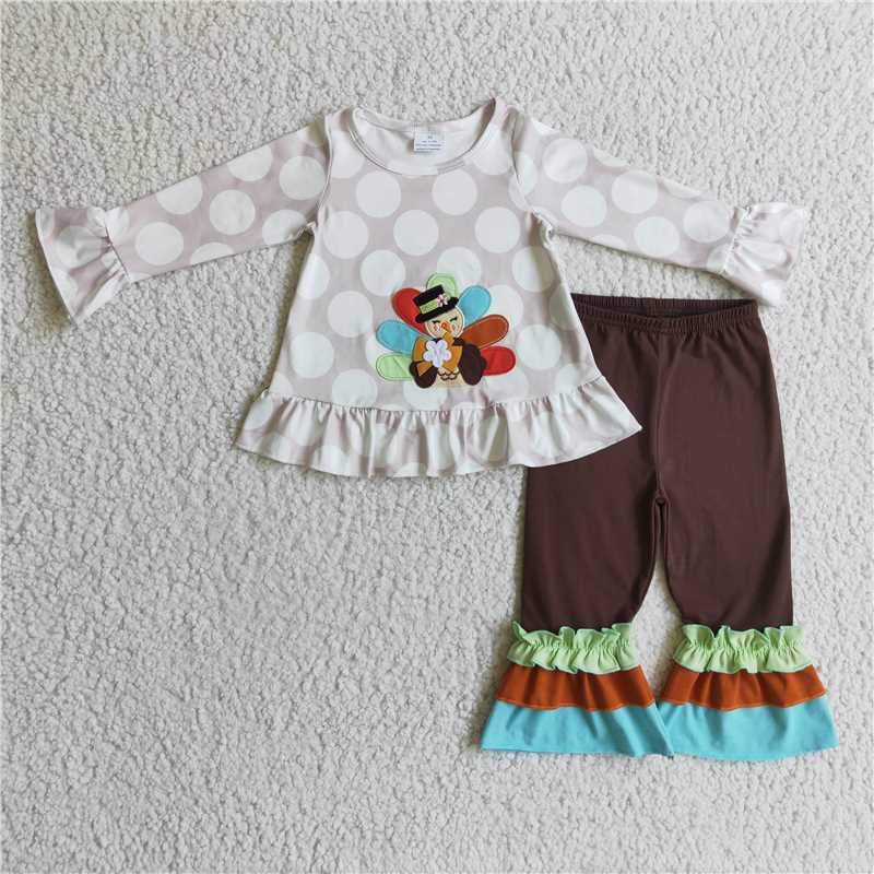 RTS NO MOQ（In Stock) GLP0219 Embroidered Turkey Long Sleeve Pants Set