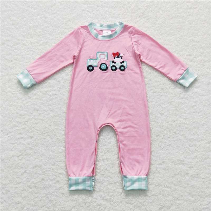 RTS NO MOQ（In Stock) LR0376 Baby Girl clothes long sleeve bodysuit with embroidered