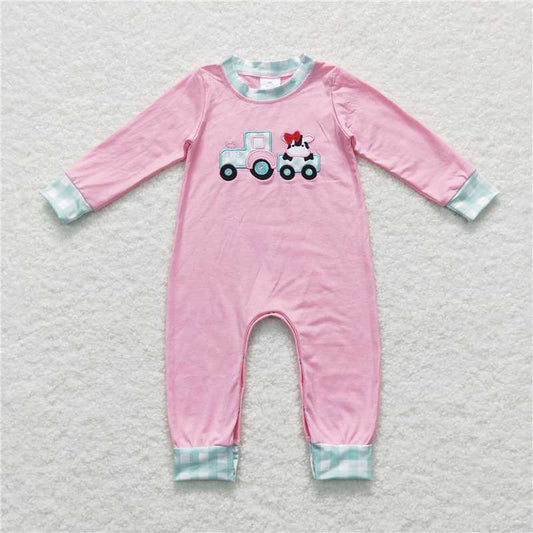 RTS NO MOQ（In Stock) LR0376 Baby Girl clothes long sleeve bodysuit with embroidered
