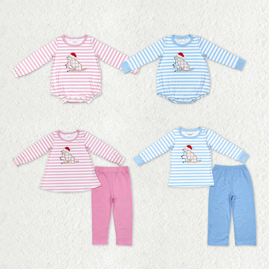 RTS NO MOQ Sibling Baby girls clothes Embroidery Christmas long-sleeved trousers suit & rompers