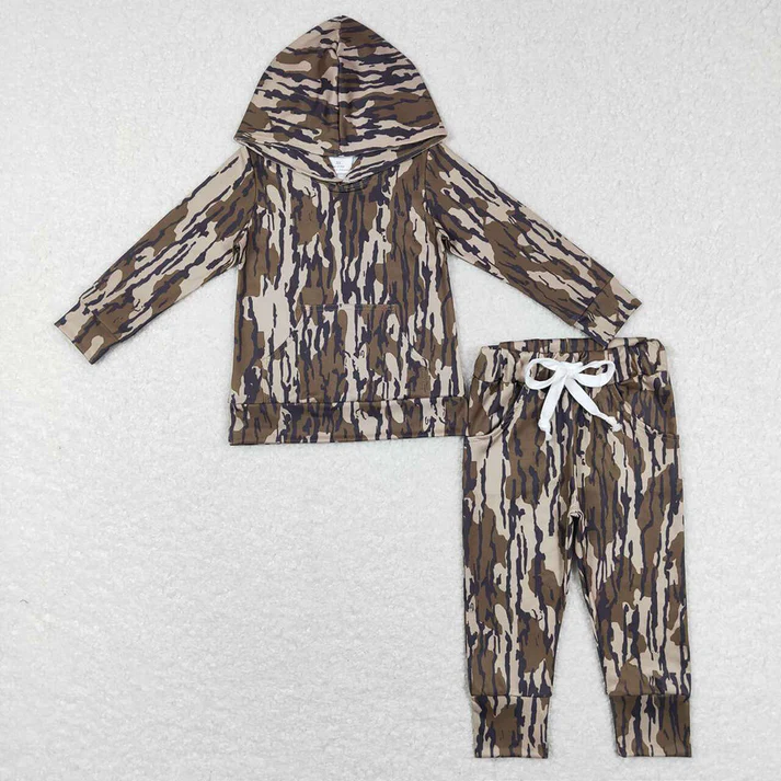 RTS NO MOQ BLP0139+GLP0344 Baby Girls and Boys camouflage hooded Long Sleeve Pants Set