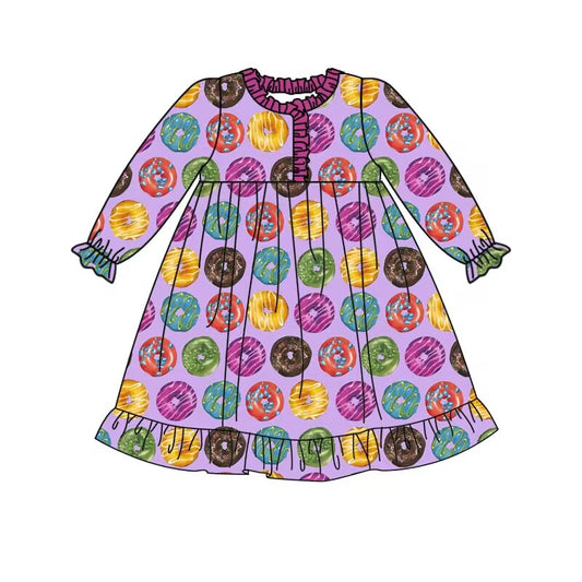 custom moq 5 eta 4-6 weeks Girls baby girls clothes Donut purple long sleeve summer skirt