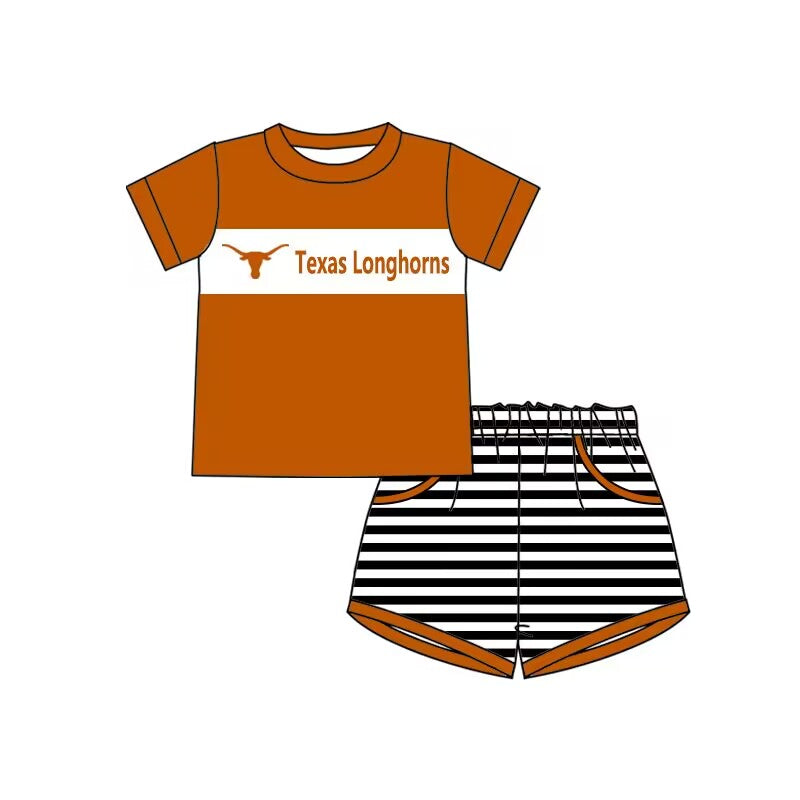 Texas Longhorns Summer team boys brown top striped shorts suit