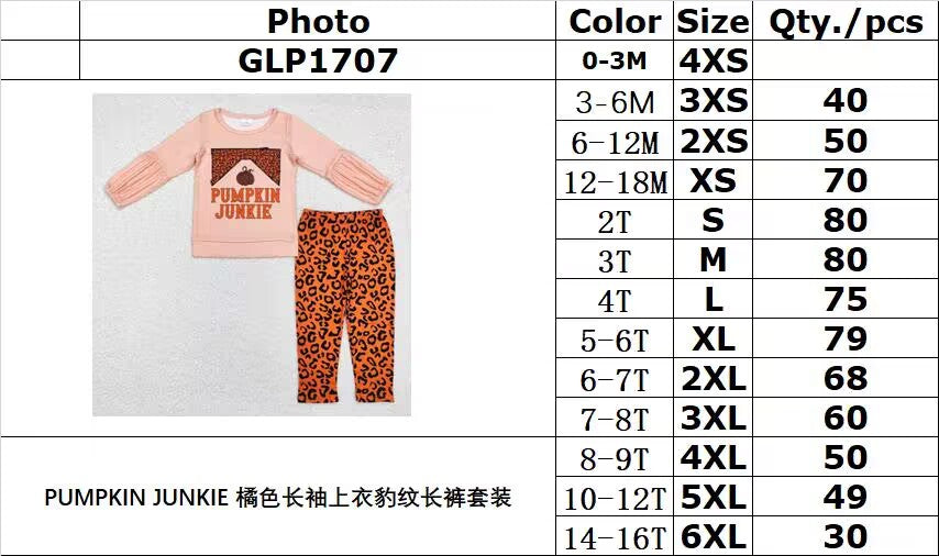 rts no moq GLP1707 PUMPKIN JUNKIE orange long sleeve top leopard print trousers set