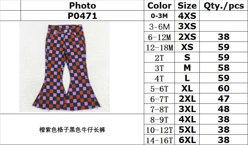 rts no moq P0471 Orange and purple plaid black denim pants