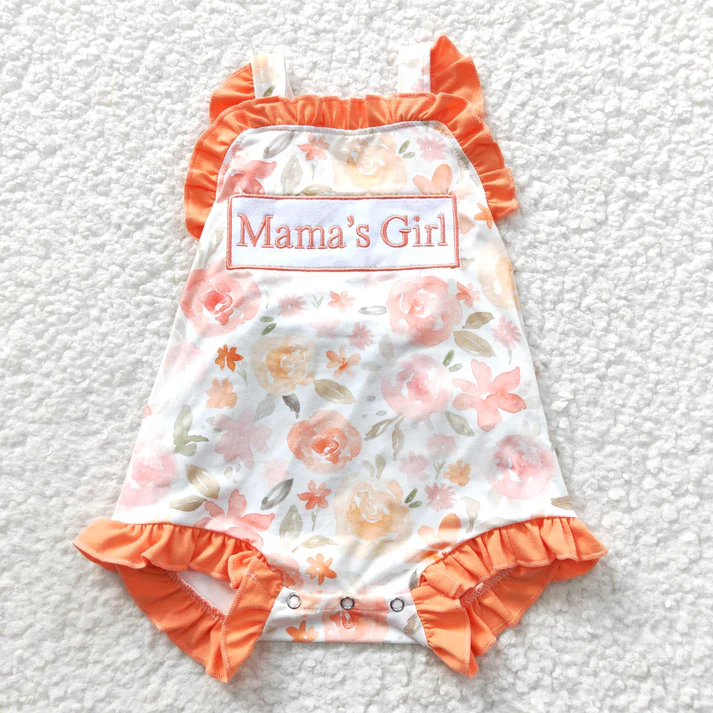 RTS NO MOQ Mommy's Girl Orange Floral Dresses Rompers Clothes Sets