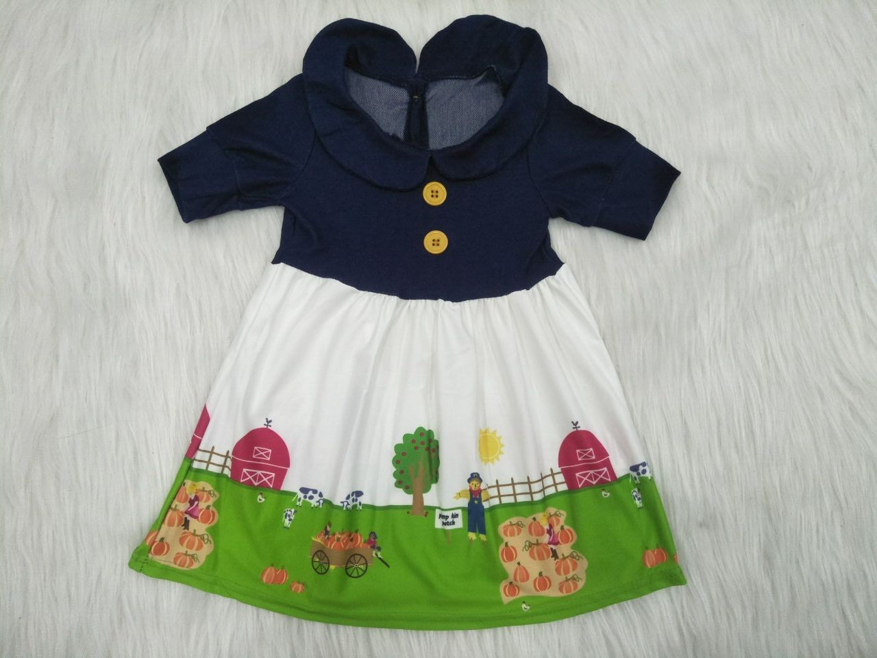 A7-17 Denim Top Farm Pattern Skirt