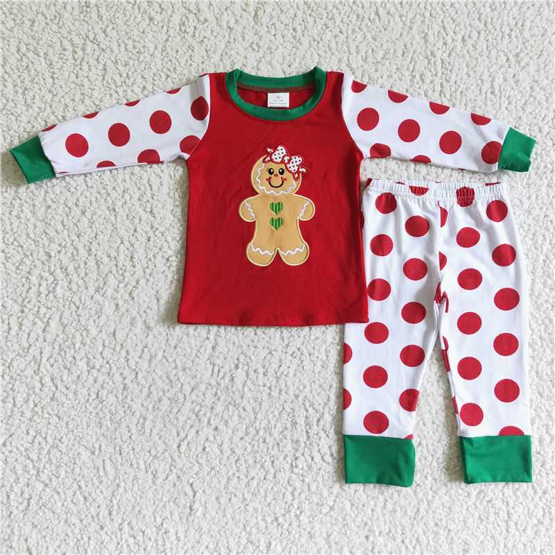 RTS NO MOQ 6 A12-20 gingerbread girls polka dot pajamas