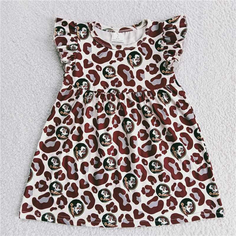 Human head maroon and gray leopard print flying sleeve dress 人头枣红、灰色豹纹飞袖裙