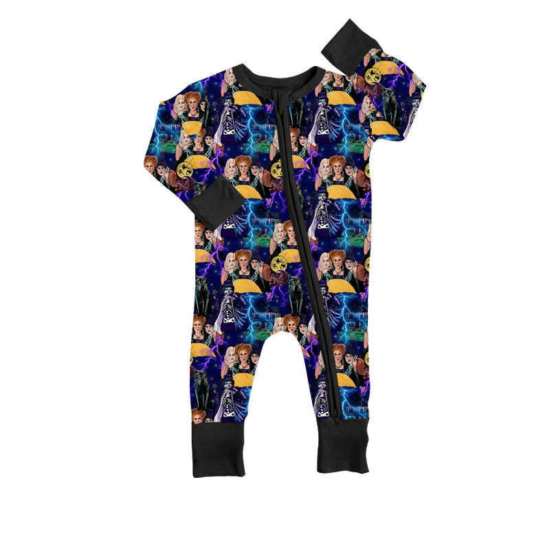 5.1（1）custom each style moq 5eta 4-5week Sibling Sister THE WITCH IS BACK cartoon character prints black girls and boys outfits and romper and blanket match family design