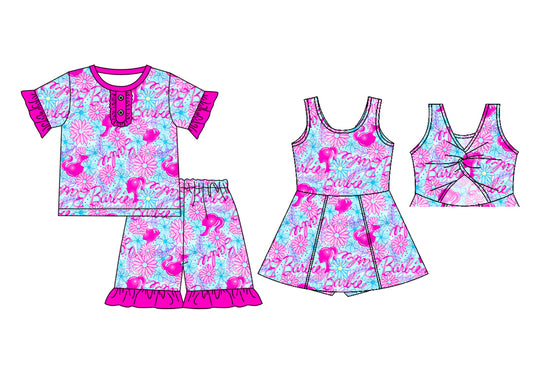 1.11 custom each style moq 5eta 4-6week Sibling Sister babrie baby girl short sleeve shorts sets and dresses match design