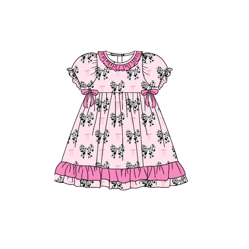 5.2custom each style moq 5eta 4-5week bow-tie prints pink girls set and dress and baby romper